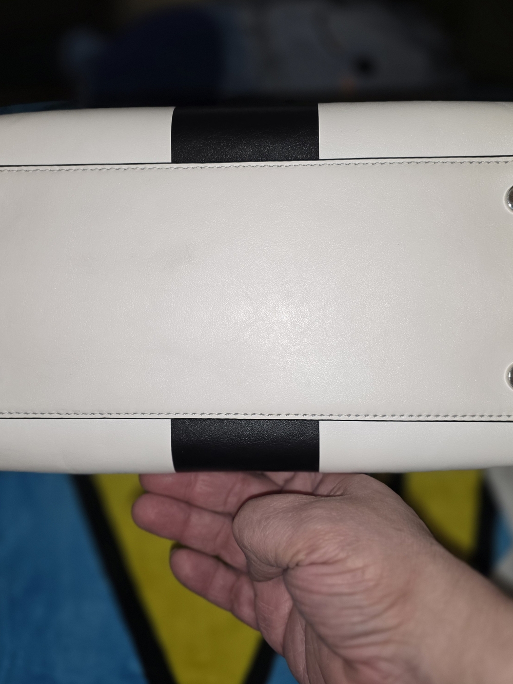 Michael Kors White Leather Satchel with Black Center Stripe - Picture 3 of 10